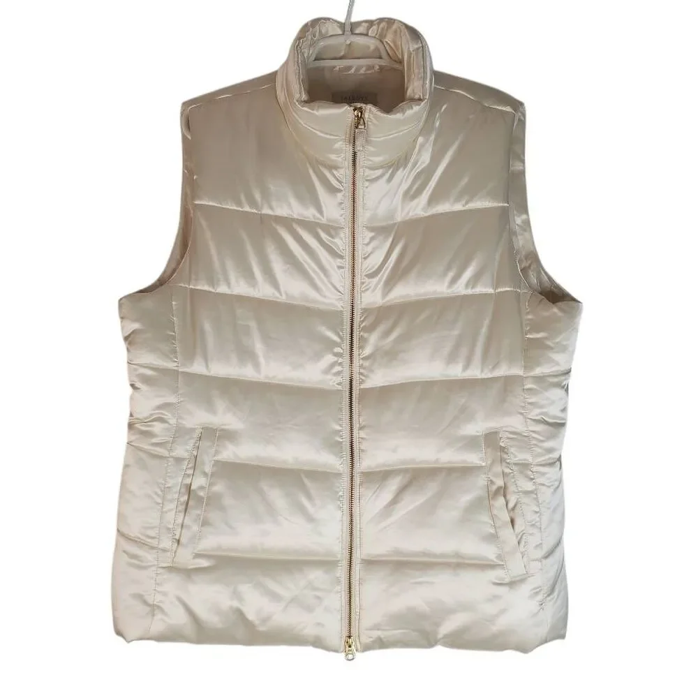 Talbots Striped Quilting Full‎ Zip Sleeveless Puffer Vest Ivory XL